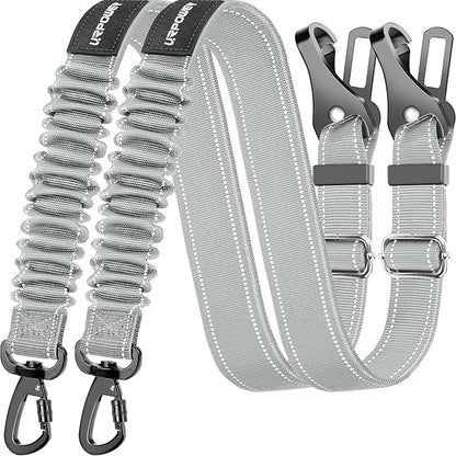 URPOWER Upgraded Dog Seat Belt 3-in-1 Dog Car Seatbelts 2 Pack Adjustable Pet Seat Belt for Vehicle Nylon Pet Safety Seat Belts Elastic & Durable Car Seat Belt for Dogs,Cats and Pets(Light Grey)