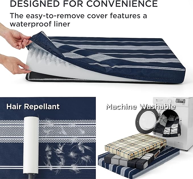 Bedsure Extra Large Patterned Dog Bed for Large Dogs Cover(44"x32", Navy