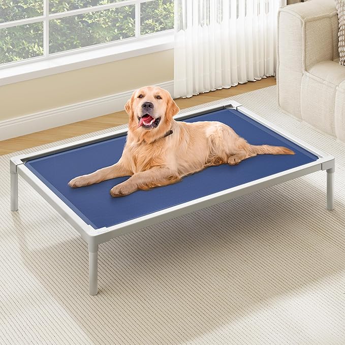 YITAHOME Cooling Elevated Dog Bed, Chew Proof Raised Pet Cot with Aluminum Frame, Breathable Textilene Mesh, Enclosed Edges, Non-Slip Feet, Durable Dog Bed for Indoors & Outdoors, Blue, 49 Inch