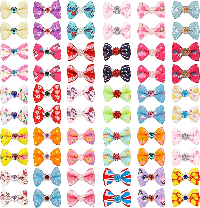 60Pcs Puppy Dogs Hair Barrettes Bows with Metal Clips