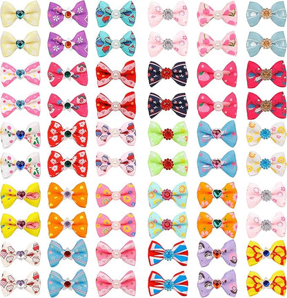 60Pcs Puppy Dogs Hair Barrettes Bows with Metal Clips