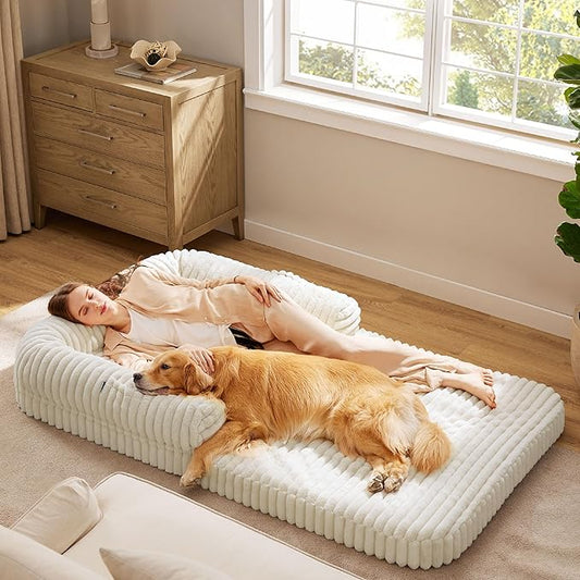 Bedsure Foldable Human Dog Bed for People Adult 2 in 1 Corduroy