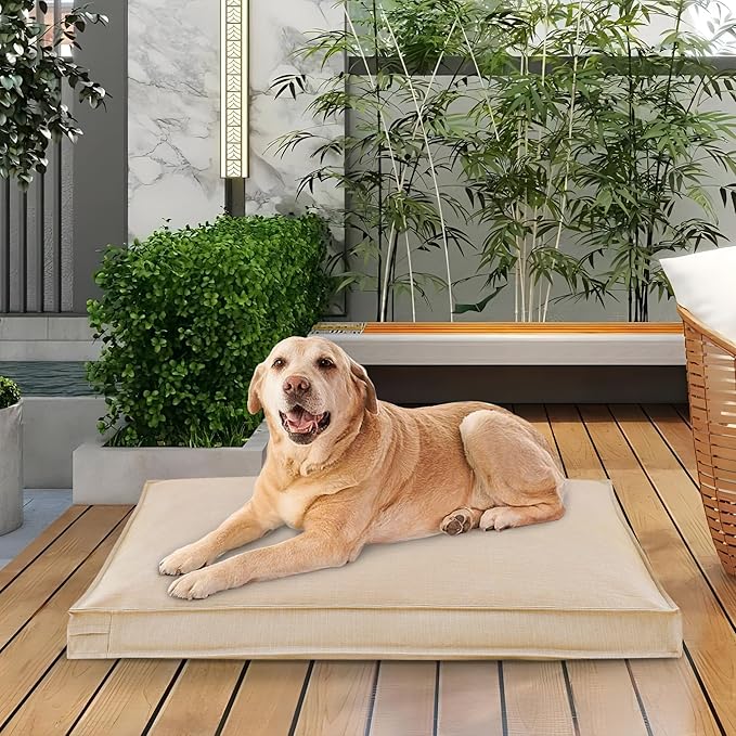 Dog Bed Cover, Waterproof Dog Bed Replacement Cover with Zipper, Oxford Removable Pet Bed Mattress Protector for Outdoor Use, 44Lx32Wx3H in, Bed Cover Only, Khaiki