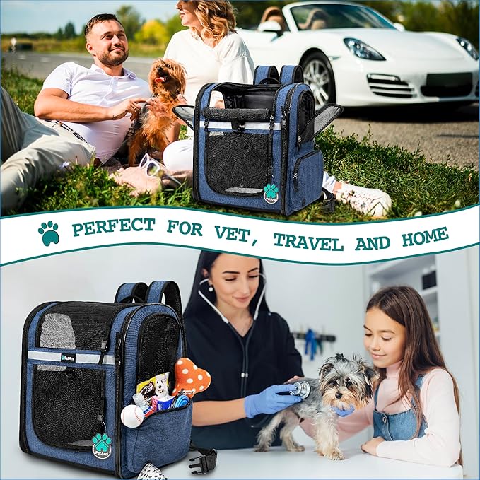 PetAmi Dog Backpack Carrier for Small Large Cat, Pet, Puppies, Ventilated Pet Hiking Backpack Travel Bag, Airline Approved Cat Backpack Carrier, Safety Back Support, Camping Biking, Max 18 lbs, Navy