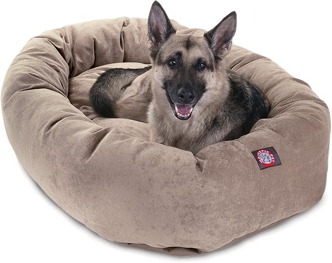 Majestic Pet 52 Inch Micro Velvet Calming Dog Bed Washable – Cozy Soft Round Dog Bed with Spine for Head Support 52x35x11 (inch)