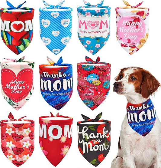 10PCS Mother’s Day Dog Bandanas for Extra Large XL XXL Triangle Bibs Head Scarves for Boys Girls Grooming Accessories Costume
