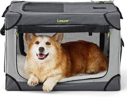 Lesure Soft Collapsible Dog Crate 26 Inch 4-Door Foldable