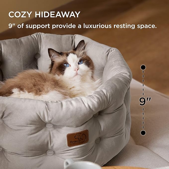Bedsure Round Cat Beds for Indoor Cats 20x20x9inches, Neutral