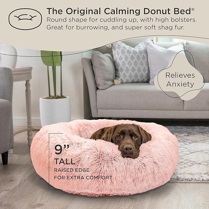 Best Friends by Sheri The Original Calming Donut Cat and Dog Bed in Shag Fur Cotton Candy Pink 36"