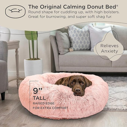 Best Friends by Sheri The Original Calming Donut Cat and Dog Bed in Shag Fur Cotton Candy Pink 36"