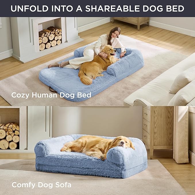 Bedsure Foldable Human Dog Bed for People Adults 2 in 1 Calming