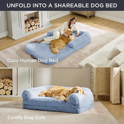 Bedsure Foldable Human Dog Bed for People Adults 2 in 1 Calming