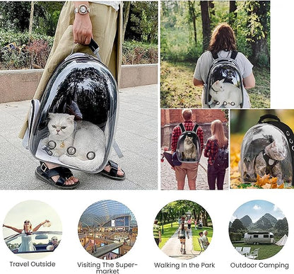 Cat Backpack Carrier,Expandable Bubble Backpack for Carrying Cats and Puppies,Airline-Approved Pet Travel Carrier Designed for Travel, Hiking, Walking Outdoor Use,Black