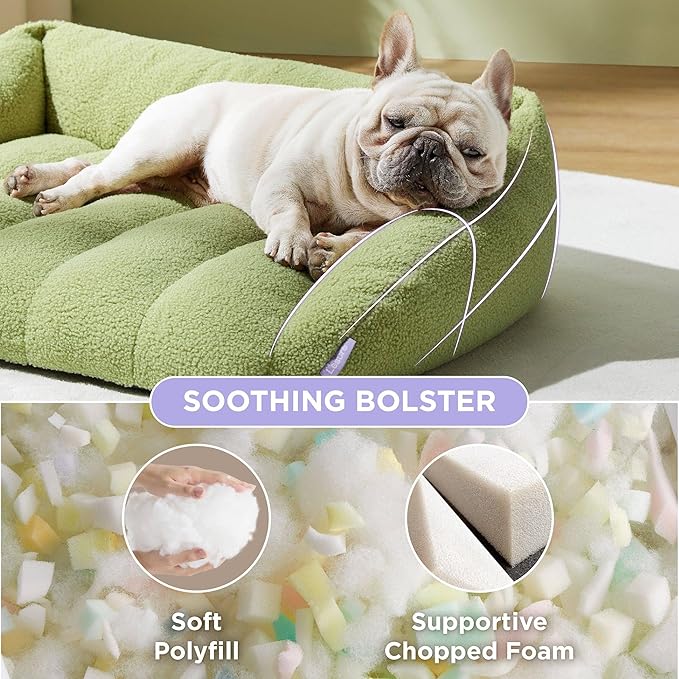 Lesure Orthopedic Dog Bed Sofa for Small Dogs & Cats Foam(24" x 18" x 9.5", Green)
