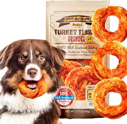 Gootoe Turkey Tendon Dog Treats – 100% USA-Sourced, Natural Snack, Premium Training Chews, Hypoallergenic, Reseal Value Bags, Size for Medium Dogs, Ring (Medium) 3 Unit/Pack