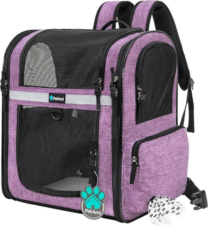 PetAmi Dog Backpack Carrier For Small Large Cat, Pet, Puppies, Ventilated Pet Hiking Backpack Travel Bag, Airline Approved Cat Backpack Carrier, Safety Back Support, Camping Biking, Max 18 lbs, Purple