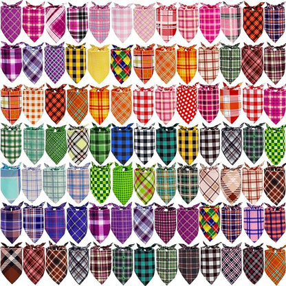 XPUDAC 100 Pcs Dog Bandanas Bulk Plaid Dog