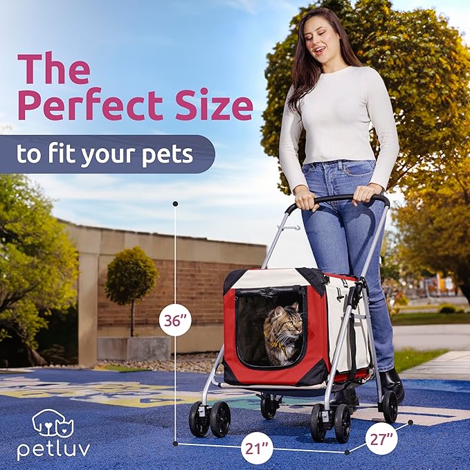 Large Premium Cat Stroller. Fits Up to 2 Cats. Pet Stroller with Top Loading & Side Loading, Soft Sided, Foldable Pet Crate. Includes Super Soft Bed, Vented Windows and Loads of Space