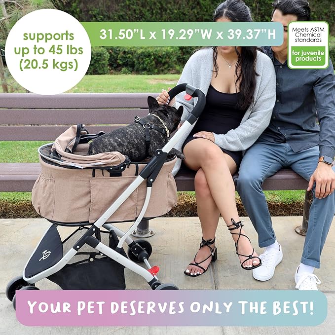 Petique 3-in-1 Newport Pet Stroller (Travel Carrier + Car Seat + Stroller) 360º Front 45LBS –