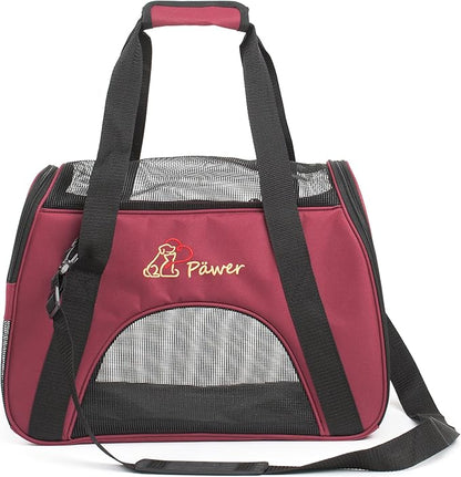 Soft-Sided Pet Carrier for Cat and Small Dog,Burgundy Color,Medium Size,Washable Cloth Airline Approved Travel Tote,with 2 Mesh Opens and a Strap for Carry,Multiple Colors Available