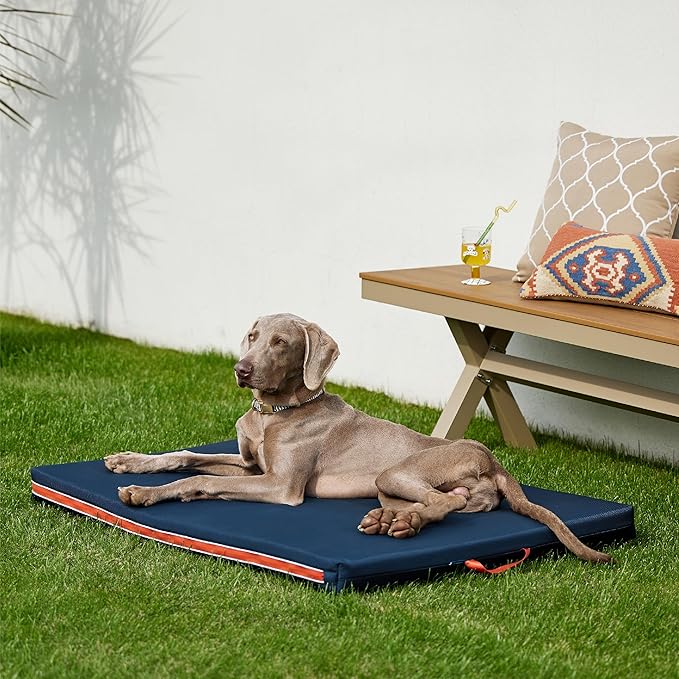 Bedsure Chewproof Durable Outdoor Waterproof Dog Bed with Heavy Duty Cover (44"x32", Navy