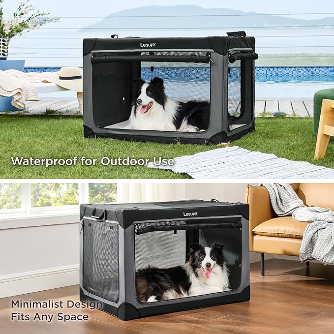 Lesure Soft Collapsible Dog Crate 36 Inch 4-Door Foldable