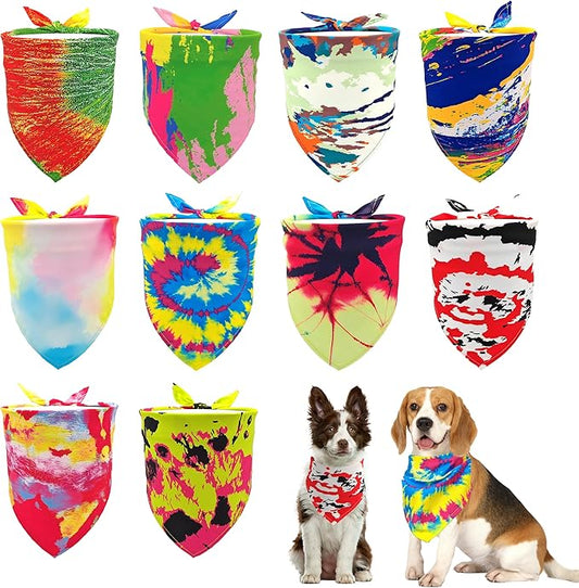 10PCS Dog Bandanas Tie Dye for Xs Small Breed Dog Bandanas Pack Kerchief Washable Triangle Bibs Head Scarves Scarfs for Boys and Girls Grooming Accessories Costume