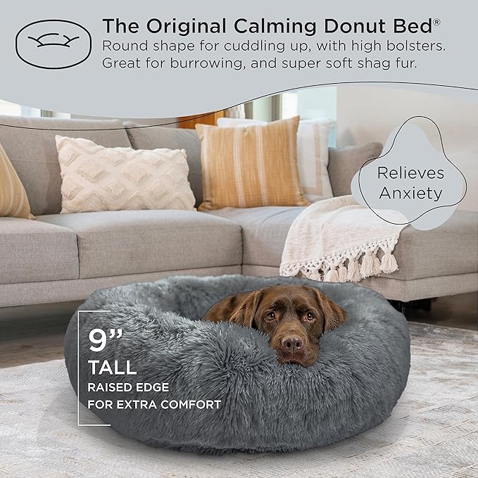 Best Friends by Sheri The Original Calming Donut Cat and Dog Bed in Shag Fur Gray 36"