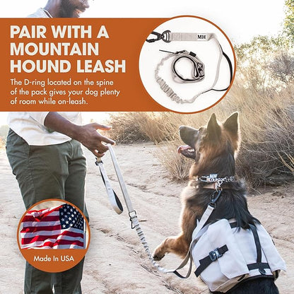 Mountain Hound Dog Backpack for Large Dogs – Dog Backpack Harness As A Useful Travel Bag for Camping & Hiking with Heavy-Duty Mesh Lining & Side Pockets – Weighted Dog Vest Included!