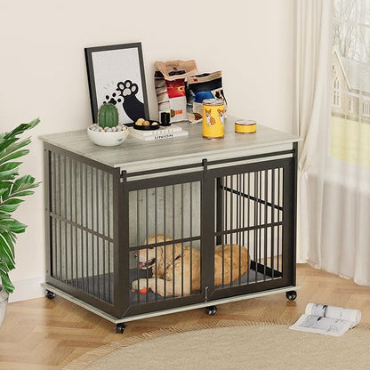 NicBex Dog Crate Furniture Dog Cage with Sliding Iron Doors and Lift Top