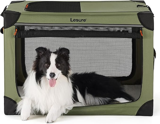 Lesure Soft Collapsible Dog Crate 36 Inch 4-Door Foldable