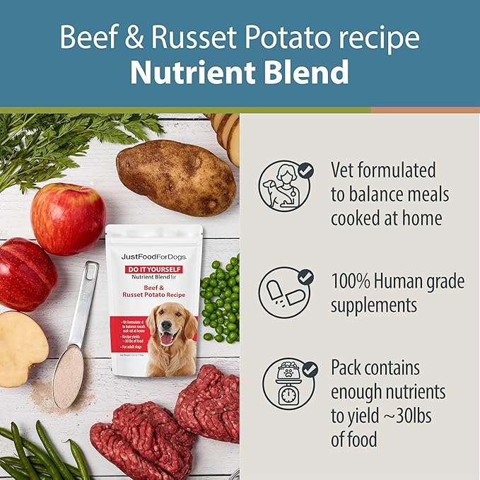 JustFoodForDogs DIY Nutrient Blend for Homemade Dog Food, Beef & Russet Potato, 4.55oz