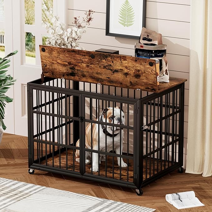NicBex Dog Crate Furniture Dog Cage with Side Doors Opening and Lift Top