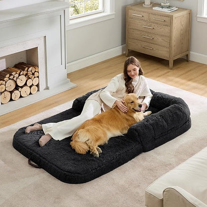 Bedsure Foldable Human Dog Bed for People Adults 2 in 1 Calming