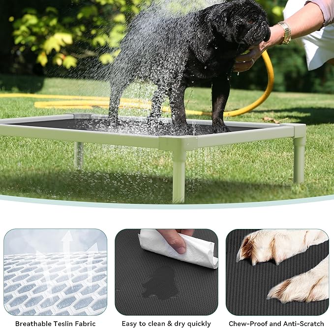 YITAHOME Cooling Elevated Dog Bed, Chew Proof Raised Pet Cot with Aluminum Frame, Breathable Textilene Mesh, Enclosed Edges, Non-Slip Feet, Durable Dog Bed for Indoors & Outdoors, Black, 32 Inch