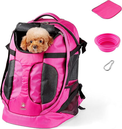 Pet Carrier Bag Backpack for Small Medium Dog&Cat Carrier Backpack with Safety Leash Large Ventilations Double-Layer Structure for Travel Outdoor (New Pink Red)