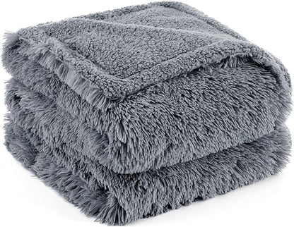 Bedsure Waterproof Dog Blankets for Large Dogs - Calming Cat Blanket for Bed Couch Protector Washable, Long Faux Fur Pet Throw Blanket for Puppy, Reversible Furniture Protection, 60"x80", Grey