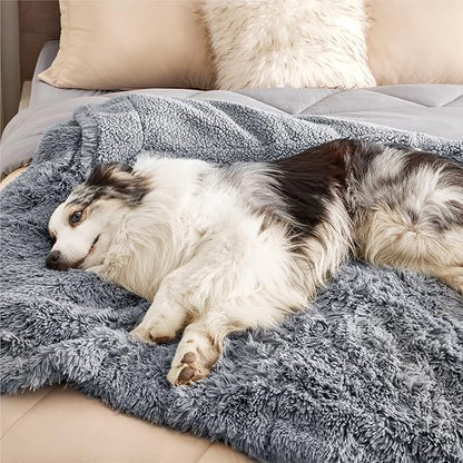 Bedsure Waterproof Dog Blankets for Large Dogs - Calming Cat Blanket for Couch Protector Washable, Long Faux Fur Pet Throw Blanket for Puppy, Reversible Furniture Protection, 50"x60", Grey