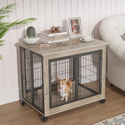 NicBex Dog Crate Furniture Dog Cage with 3 Doors and Lift Top