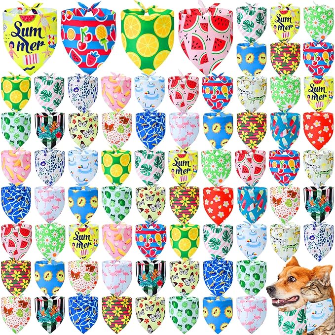 100 Pcs Summer Bandanas for Dog Bulk Summer