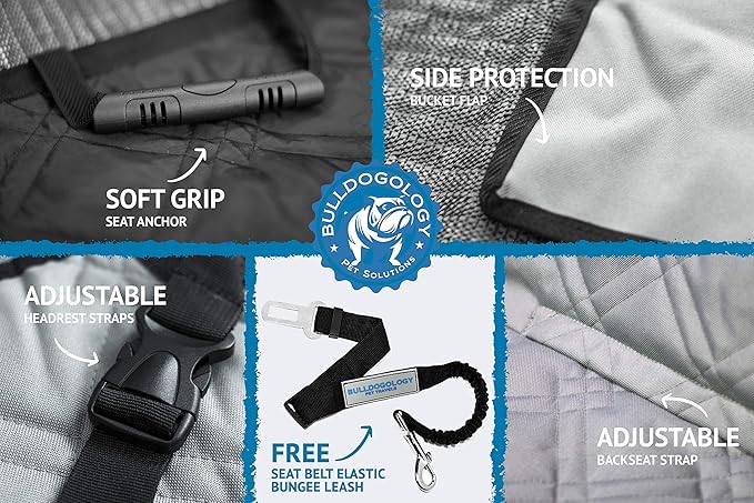 Bulldogology Dog Car Seat Cover Waterproof Heavy Duty Bench Dog Hammock Backseat Protector from Dog Hair