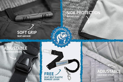 Bulldogology Dog Car Seat Cover Waterproof Heavy Duty Bench Dog Hammock Backseat Protector from Dog Hair