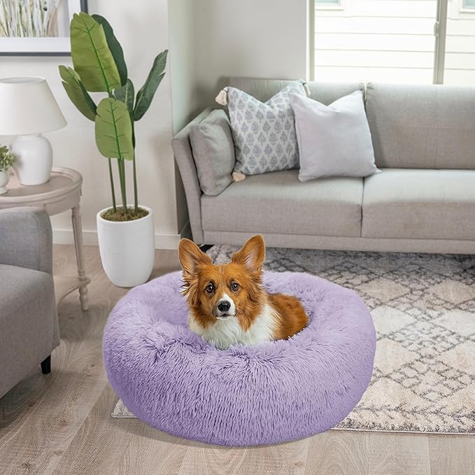 Best Friends by Sheri The Original Calming Donut Cat and Dog Bed in Shag Fur Lavender 30"