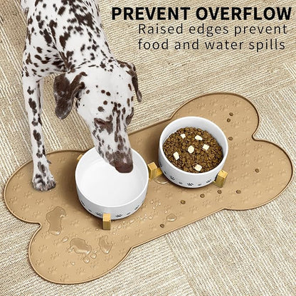 Dog Food Mat Anti-Slip Silicone Dog Bowl Mat Thicker Pet Placemat Waterproof Cat Feeder Pad with Raised Edge Puppy Kitten Feeding Mats Suitable Small Medium-Sized Dogs Cats Eating Tray