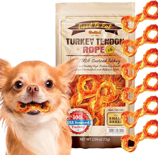 Gootoe Turkey Tendon Dog Treats – 100% USA-Sourced, Natural Snack, Premium Training Chews, Hypoallergenic, Reseal Value Bags, Size for Small Dogs, Rope (Small) 6 Unit/Pack