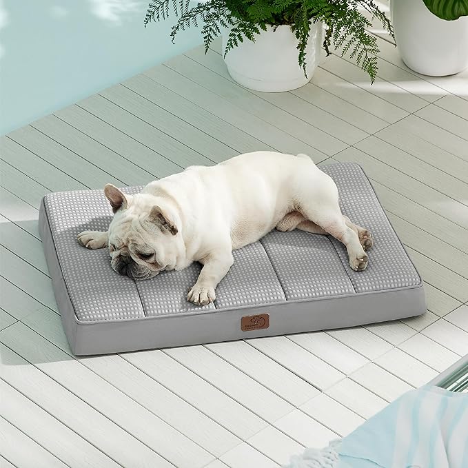 Bedsure Cooling Gel Foam Dog Bed for Large Dogs Cover(30"x20", Grey)