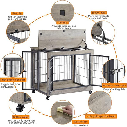 NicBex Dog Crate Furniture Dog Cage with 3 Doors and Lift Top