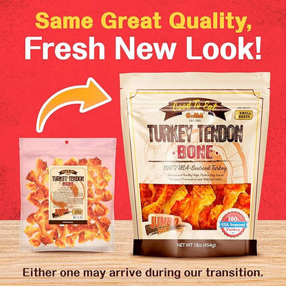 Gootoe Turkey Tendon Dog Treats – 100% USA-Sourced, Natural Snack, Premium Training Chews, Hypoallergenic, Reseal Value Bags, Size for Small Dogs, Bone (S) Jumbo Pack, 1 lb (Pack of 1)