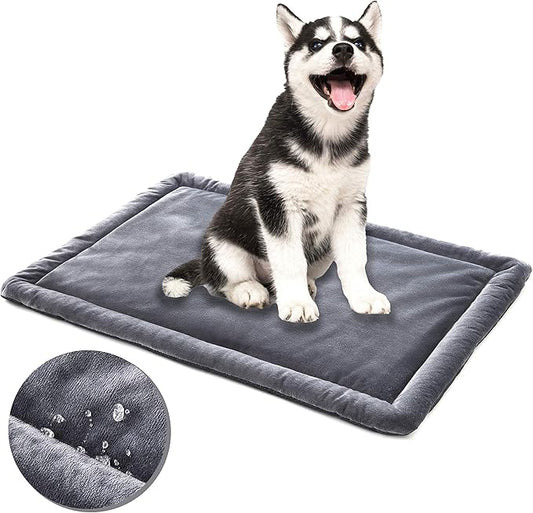 Allisandro Water-Proof Dog Bed, Washable Mat Crate Pad, Durable Pet Beds Soft Dog Mattress, Anti-Slip Kennel Pads for Dogs, Cats and Small Animal, Grey (39.3 x 27.5 Inches)