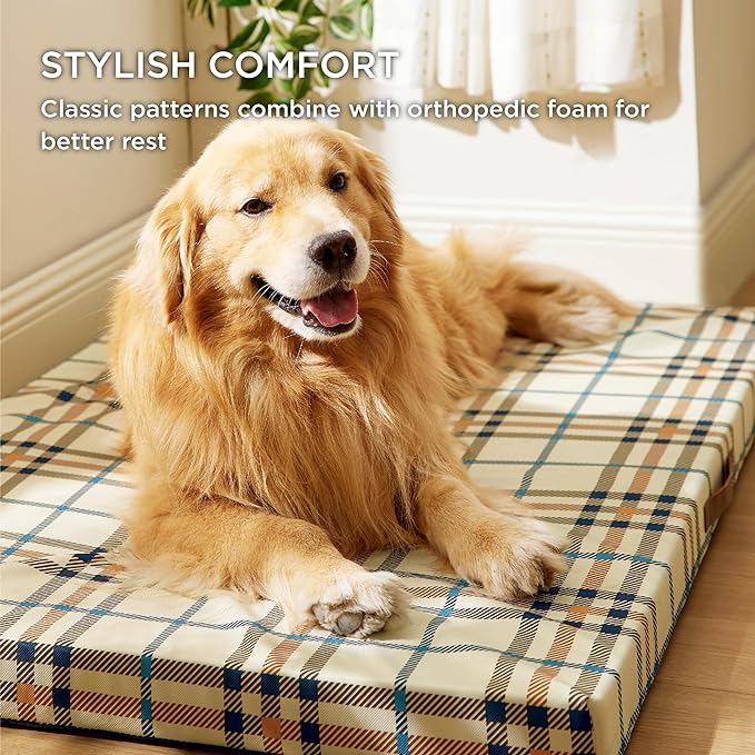 Bedsure Large Patterned Dog Bed for Large Dogs Cover(36"x27", Cream)